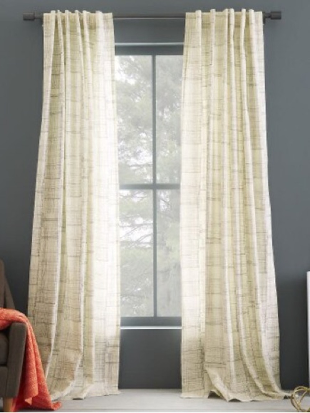 West Elm cotton canvas etched grid curtains (set of 2)
